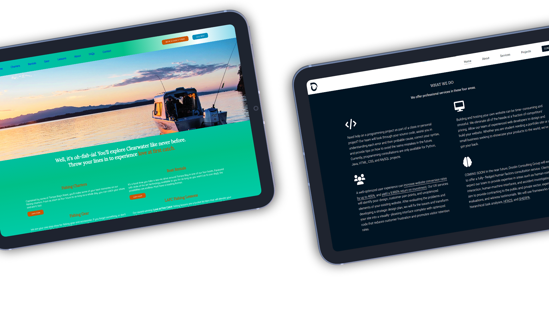 Tablets with project screenshots